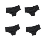 4Pcs/Set Women's Swim Fabric Lace Briefs Seamless Mid Waist Panties Solid No Show Underwear Cotton Gusset Plus Size 4XL