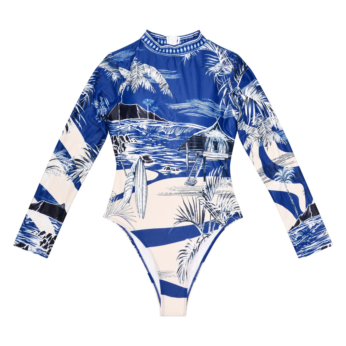 2024 Women One Piece Swimsuit Surfing Sport Swimsuit Long Sleeves Swimwear Print Monokini Bathing Suit Tropical Bodysuit Female