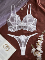 Valentine's Day Ladies Black Forest Wave Lace Sexy Underwear Set Romantic Floral Trim Bustier Nightgown for Women