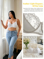Thin Lace Underwire Plus Size Bra Women White Mesh Embroidery Lightweight Breathable Full Coverage Sheer Lingerie MR2936