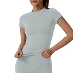 Women Yoga Tops Breathable Stretch Sports Shirt Slim Fit Workout Gym Running Fitness Athletic Blouse