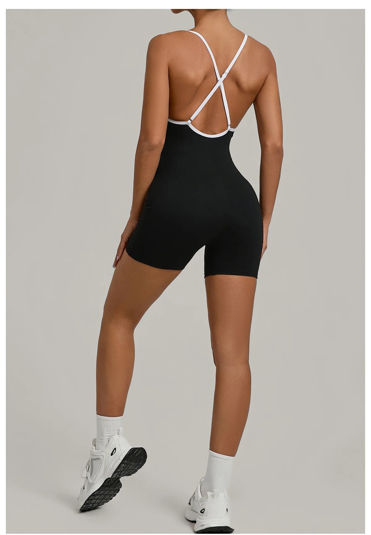 Spring/summer Women's Contrasting Yoga Jumpsuit Hollow Out Cross Back Camisole One Piece Sports Suit Hip Lifting Fitness Romper