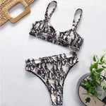 Snakeskin Female Swimsuit High Waist Bikini Women Swimwear Two-pieces Bikini Set Hollow Out Bather Bathing Suit Swim Beachwear