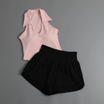 Summer Women's Sports Sets Color Contrast Lapel Collar Sports T Shirts High Waist Pleate Shorts Gym Running Fitness Yoga Suit