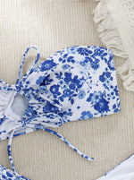 New Sexy Floral Print Bandeau Bikini 2024 Women Swimwear Female Swimsuit Two Pieces Thong Bikini Set Bather Tie Bathing Suit