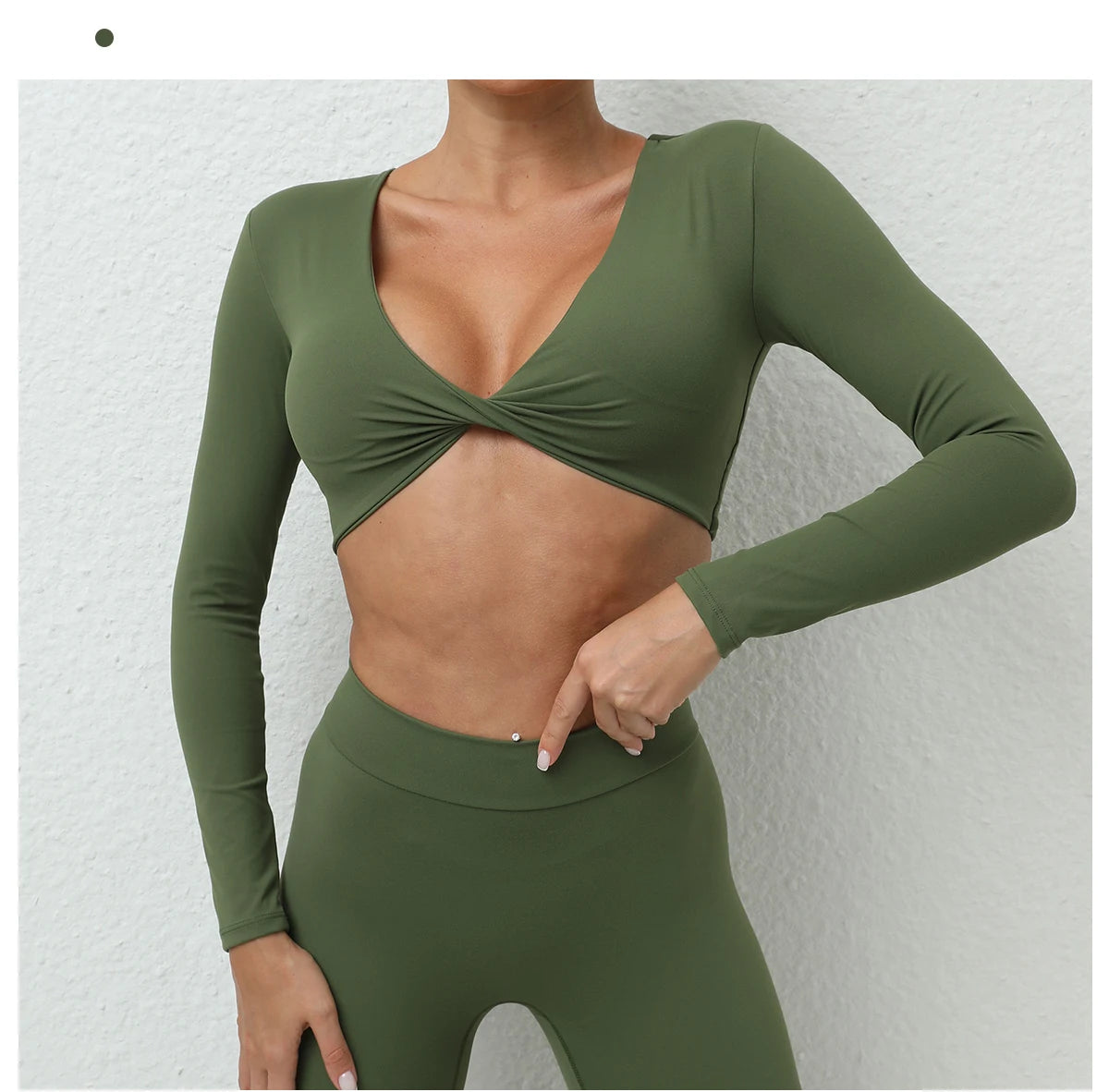 Long Sleeve Gym Crop Tops for Women Twist Deep V Workout Quick Dry Padded Sports Fitness Yoga T-Shirt