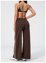 Women's Tracksuit Color Blocked Yoga Sets V Neck Sports Bra High Waist Flare Pants Fitness Suit Outdoor Running Workout Clothes