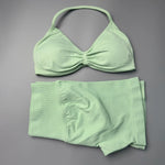2 Pieces Gym Set Women Workout Clothes Scrunch Shorts Set Halter Sports Bra Fitness Top Woman Sportswear Yoga Set Outfits