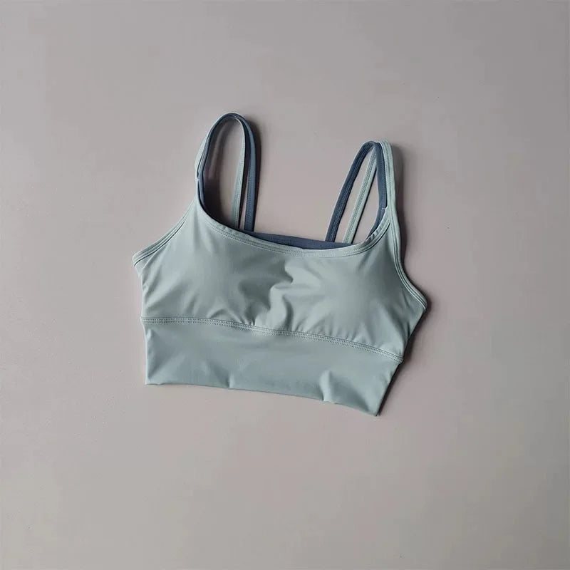Women's yoga sports bra, shoulder straps with color blocking design, camisole yoga fitness bra