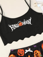 Halloween Pajamas Set Women Sleepwear Devil Pumpkin Print Short Sleeve Tops and Shorts Set Home Clothes Nightwear