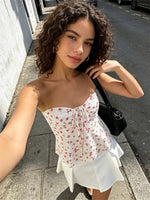 Summer Women Tie-up Tube Tops Floral Print Drawstring Strapless Bandeau Vest Backless Shirts for Streetwear Aesthetic Clothes