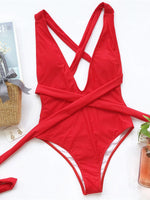 Sexy Wrap Around Bandage Women Swimwear One Piece Swimsuit Female Bather Deep V Neck Bathing Suit Swim Backless Monokini V1639C