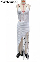 New Tassels Asymmetric Halter Crochet Knitted Tunic Beach Cover Up Cover-ups Beach Dress Beach Wear Beachwear Female Women V8257