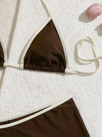 New Coffee Patchwork Two Piece Bikini Set 2026 Women Halter Push Up Bra High Waist Swimsuit Summer Holiday Bathing Suit Swimwear