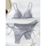 Sexy 3 Piece Bikini Set Women Solid Blue Purple Push Up Bandage Triangle Swimsuit Brazilian Beach Bathing Suit Swumwear Biquini