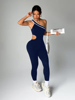 Women Seamless Yoga Jumpsuit Workout Bodysuit Tummy Control Butt-Lifting Gym Clothes Sleek Sportswear Striped Athletic Outfit