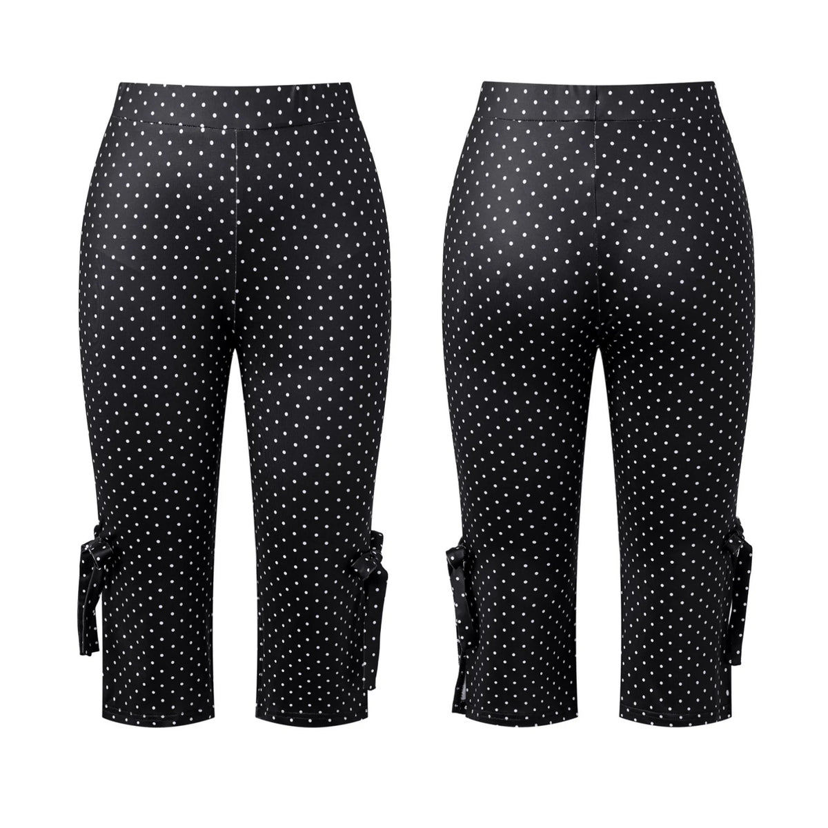 Summer Women Capri Pants with Bows Mid Rise Skinny Side Split Hem Pants Casual Jogging Leggings for Office Daily Street Wear