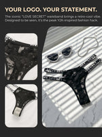 Women Lace Thong Black Letter Waistband G-string Sexy Panties Sheer Mesh Breathable Lingerie C856