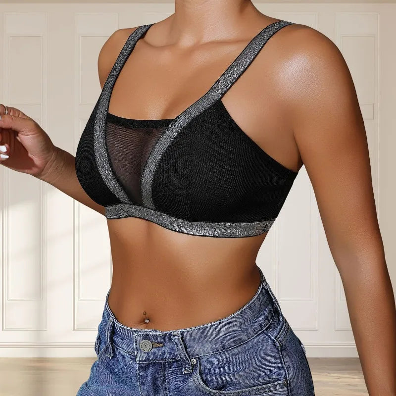 1pcs Fashion New Style Bras Silver Satin Women's Underwear Wire-Free Padless Bras Elegant Lady Bra Comfortable Sexy Lingerie