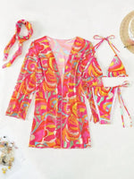 4 PCS Printed With Cover Up Hairband Bikini Female Swimsuit Women Swimwear Four-pieces Bikini set Bather Bathing Suit Swim Lady