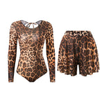 S - XXL New Sexy With Shorts Leopard Long Sleeve One Piece Swimsuit Women Swimwear Female Padded Bather Bathing Suit Swim V7348