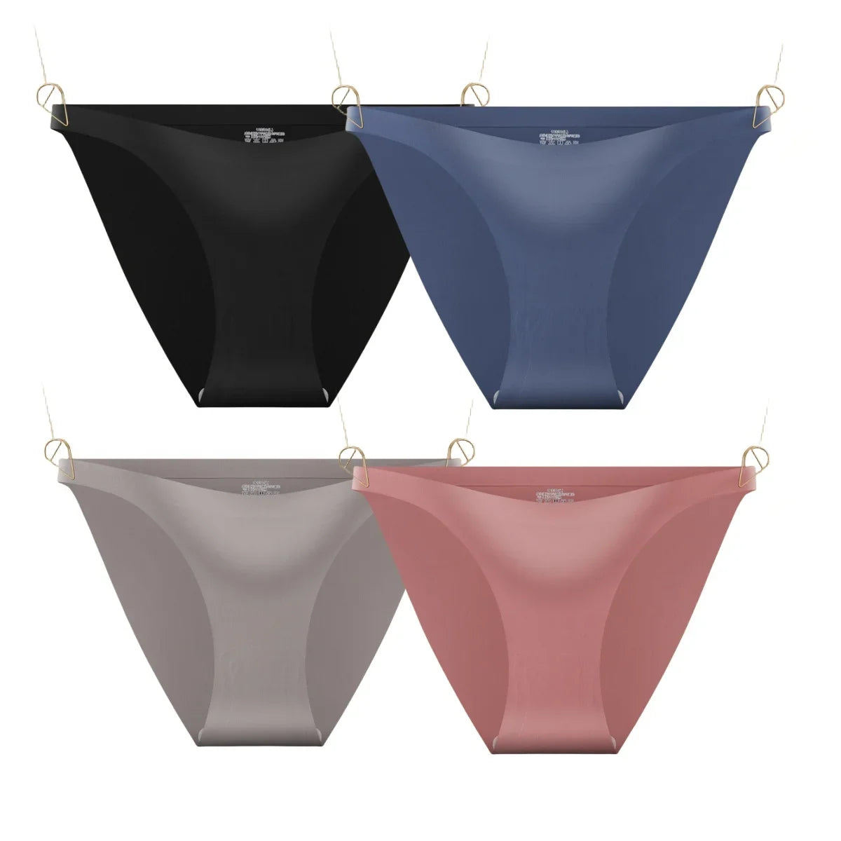 4Pcs/Set Ice Silk Bikini Panties Women Sexy Briefs Low Rise Underwear Seamless Underpants Solid Color Ultra-thin Lingerie M-XL