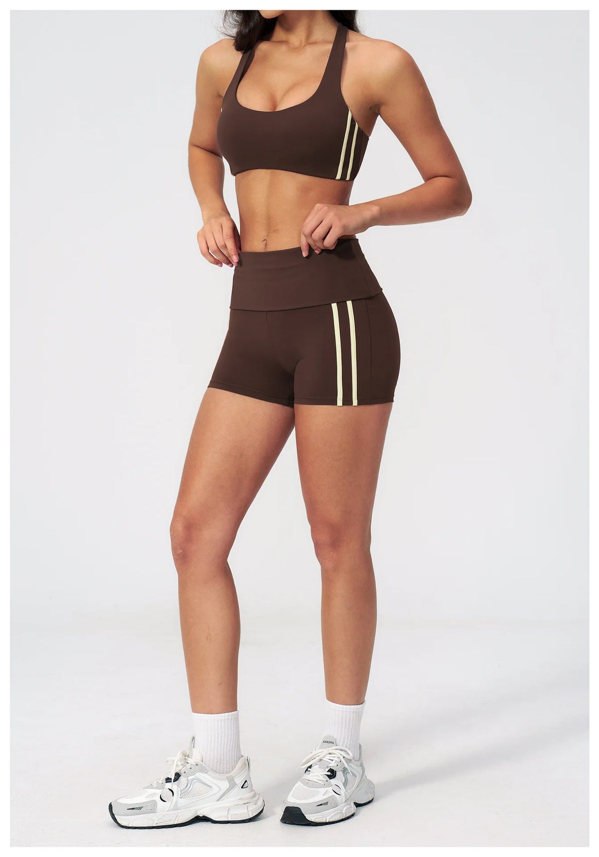 Tight Color Contrast Yoga Suit 2 Pieces Women V Neck Sports Bra Pleate High Waist Shorts Gym Running Fitness Suits Tracksuit
