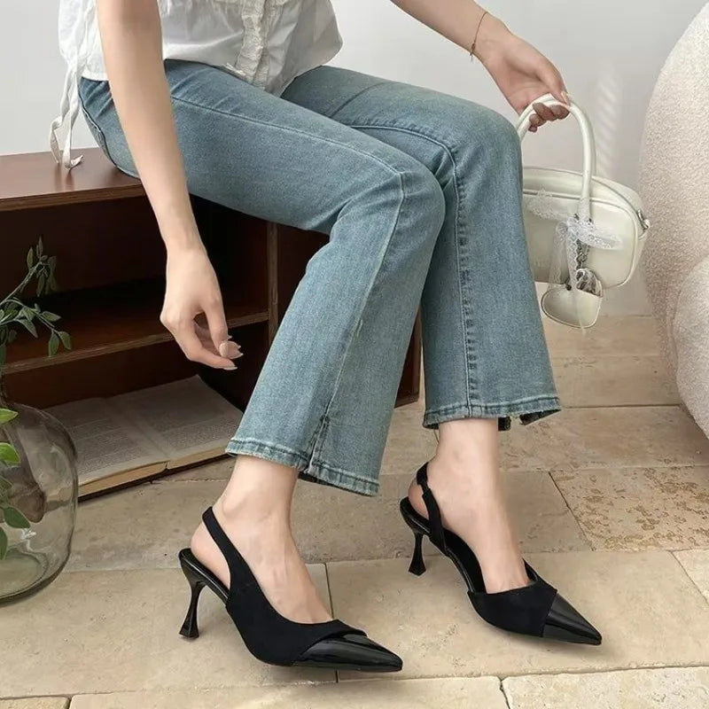 French High Heels Pink Toe Sandals Fairy Shoes 2026 Spring and Summer Stitching Skirt Pointed Shoes Single Shoes