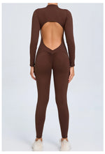 Women Sportwear Yoga Jumpsuit Zip Long Sleeve Back Open Outfit Fitness Tracksuit Tight One-piece Gym Overalls Sports Bodysuit