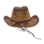 Women Cowboy Hat Creative Curled Straw Hollow Design Ethnic Style Beads Chain Decoration Shade Straw Hat Summer Sun Cap