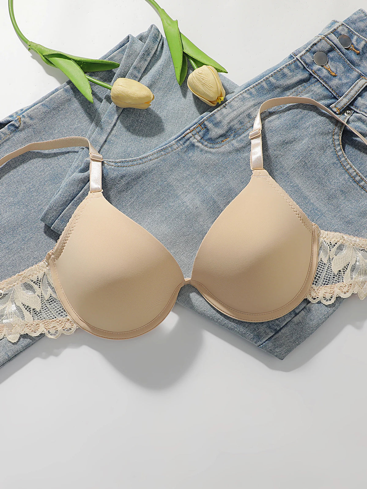 Women's Smooth Push Up Bra Underwire Lace Side Supportive Adjustable Straps Comfortable Everyday Lingerie J3071