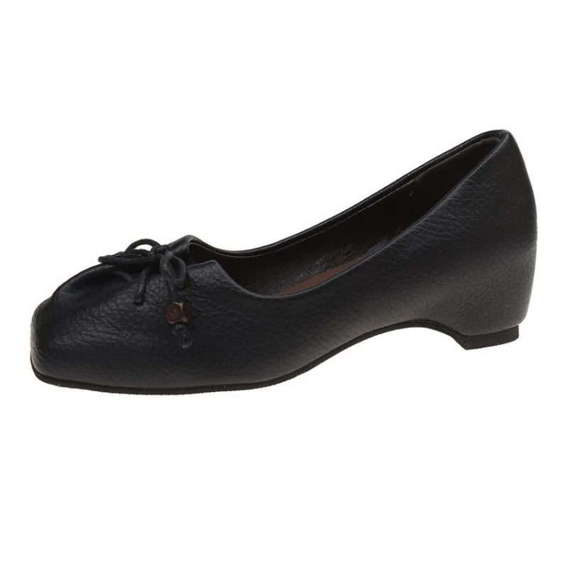Retro Bow Inside Heightened Mary Jane Women's Shoes 2026 New Shallow Mouth Slip-on Square Toe Temperament Single Shoes