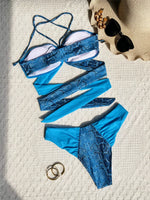 Sexy Snake Print Halter Bandeau Bikinis Set Thong Swimsuit Women Push Up Swimwear High Cut Bathing Suit Biquini Beachwear bikini