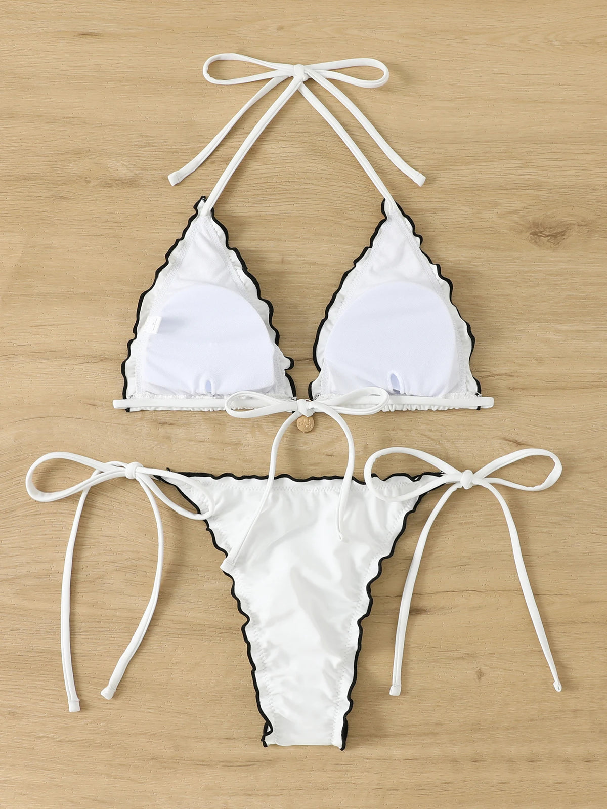 Triangle Halter String Bikinis 2026 Women Sexy Ruffle Swimsuit Solid Cherry Swimwear Female Bathers Bathing Swimming Swim Suit