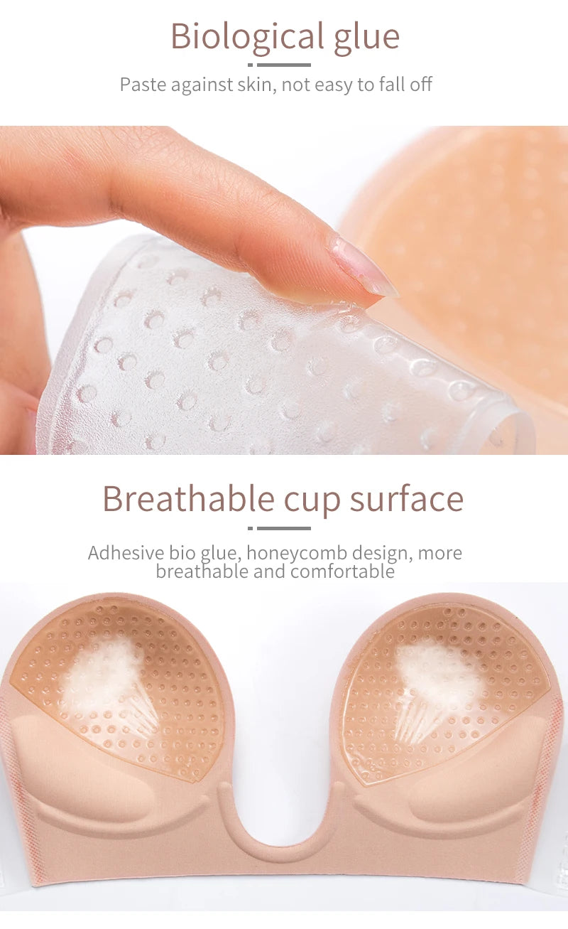 Invisible Push Up Bra Strapless Bras Dress Wedding Party Sticky Self-adhesive Silicone Brassiere Breathable Deep U Bra Underwear