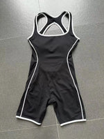 Sexy Sleeveless Backless Scrunch Yoga Jumpsuit Women Black Contrast Hollow One Piece Sports Suit Tight Fitness Sports Overalls