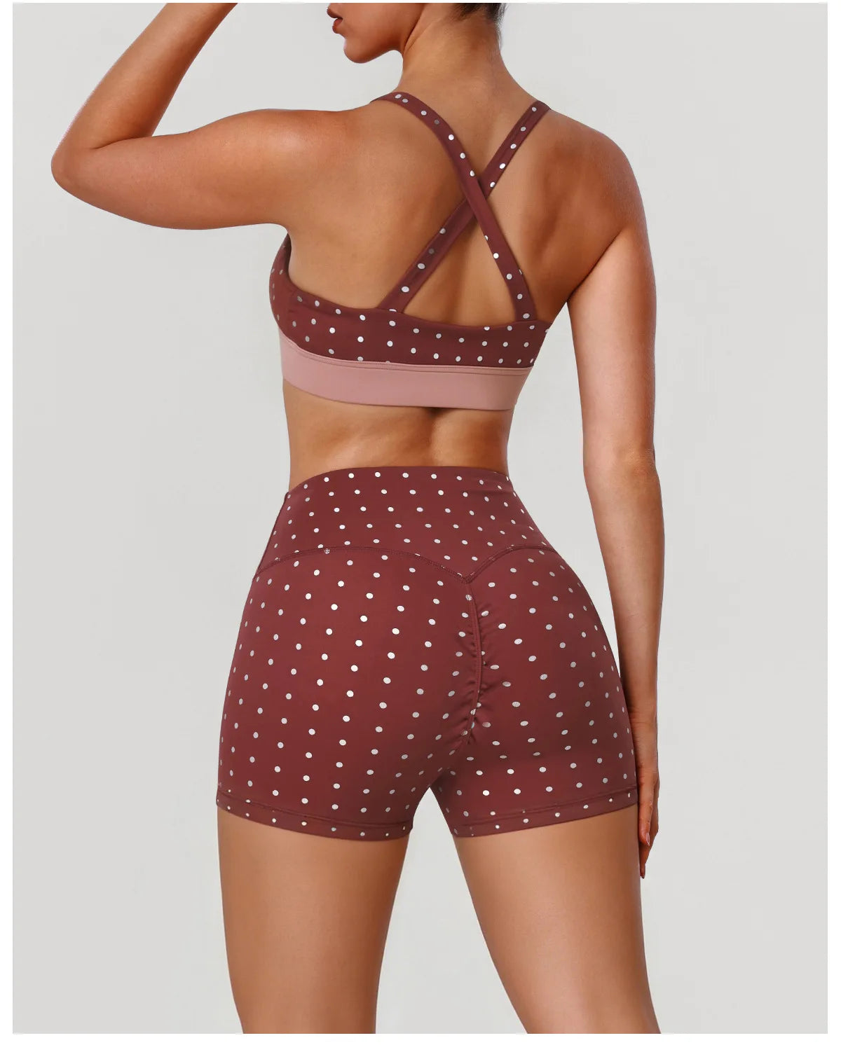Summer Red Polka Dot Print Yoga Sets Women V Neck Shockproof Sports Bra High Elasticity Hip Lifting Shorts Running Fitness Suits