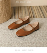 2025 Elegant Woman Square Toe Lolita Lady Barefoot Boat Gold Flats Elegant Soft Sole Ballerina Party Mary Jane Shoes