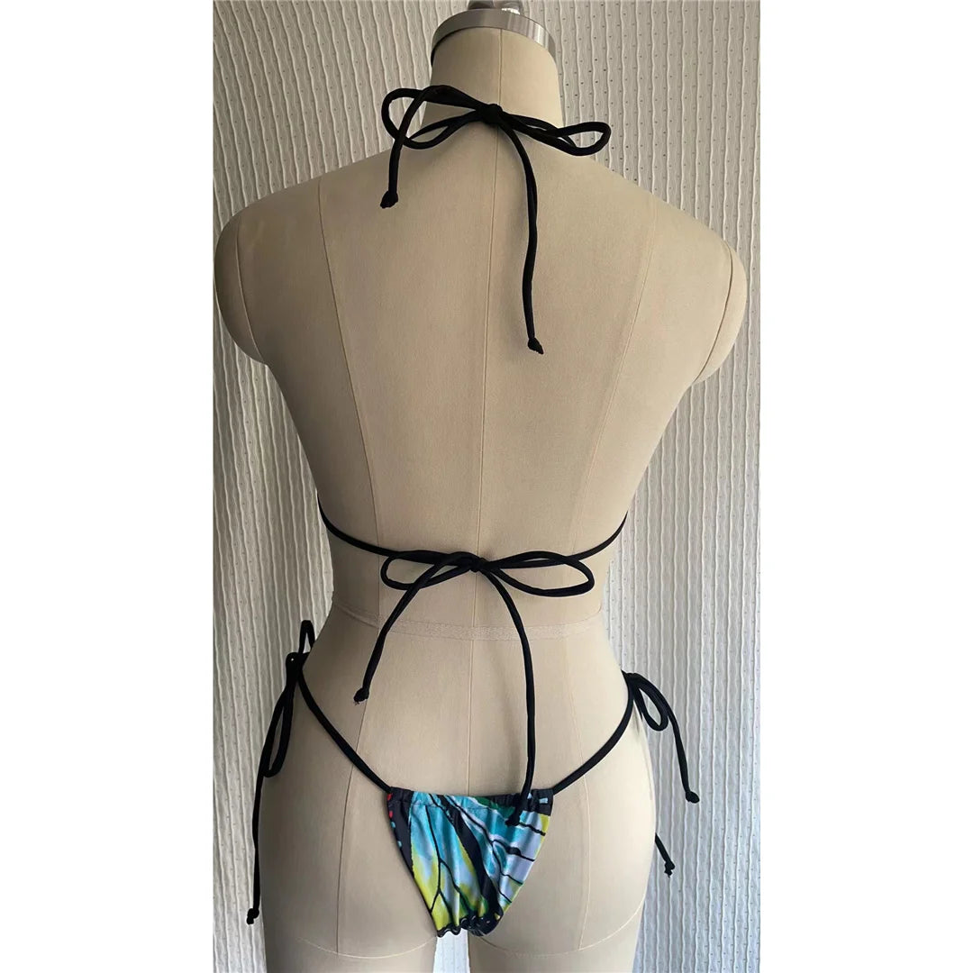Sexy 4 Colors Printed Halter Padded Bikini Female Swimsuit Women Swimwear Two-pieces Bikini set Bather Bathing Suit Swim K4910
