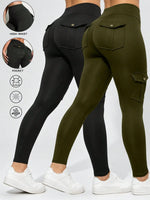 1/2 Pcs Women's Fitness Pants: High-Waisted Flared Cargo Pants With Pockets, Shaping and Tummy-Control Fitness Pants.