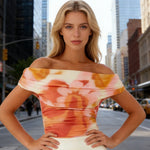 Women's 2026 Trendy Off Shoulder Ruched Crop Top Soft Fabric Floral Print Summer Casual Slim Fit Fashion T-shirts