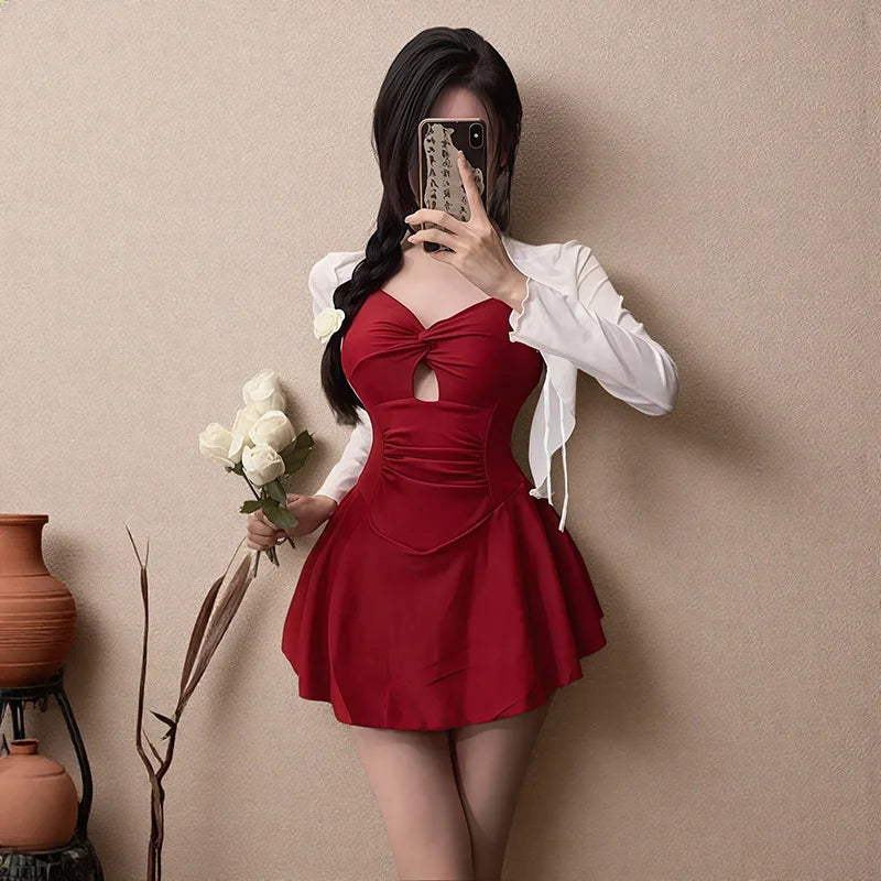 Swimsuit one-piece slimming and conservative skirt for girls, soaking in hot springs for vacation, swimsuit for women, summer