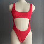Sexy Hollow Out Thong Bikini 2026 Women Black Red Ribbed Backless Tummy Cut Out One Piece Swimsuit Beach Bathing Suit Swimwear