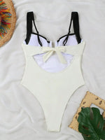 Push Up One Piece Swimsuit Women Backless Bodysuit Black White Swimwear Thong Beach Wear 2025 Contrast Color Bathing Suits Pool