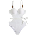 2026 Solid Color Wavy Fabric Bikini Set Cover Up Swimsuit For Women Push Up Ruffle One Pieces Swimwear Beach Bathing Suits