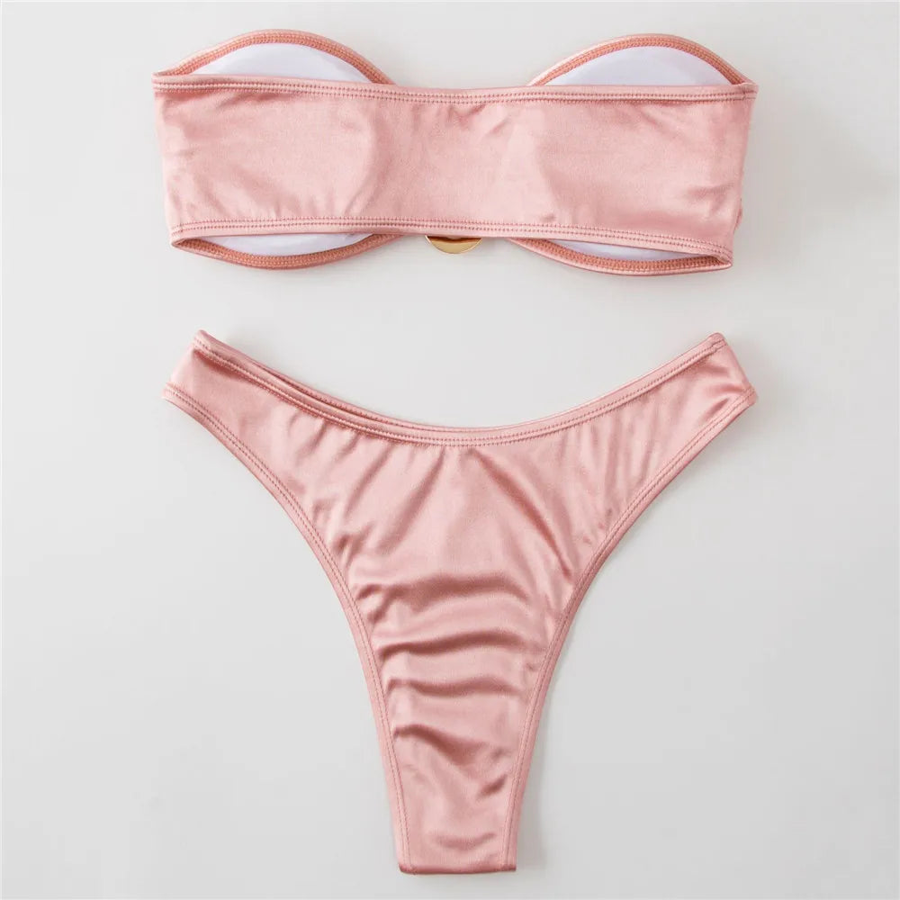 Sexy U Shaped Bandeau Bikinis Sets Mujer Strapless Swimwear Women Gold Swimsuit Bathing Suit Biquinis Brazilian Bikini Swim 2026