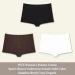 3PCS Women'sCotton Seamless Panties Sports Boxers Underwear Female Solid Color Briefs Cozy Lingerie Intimate Underpants XS-XL