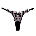 Women Butterfly Embroidery Thong Panties Sexy Lace G String Adjustable Strap Low Rise Underwear Soft Breathable Lingerie