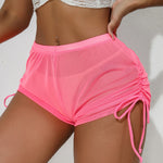 New Mesh Transparent High Waist Elastic Casual Shorts Sports Shorts For Women Wrinkle Drawstring Binding Charming Elegant FSKK