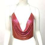 DEKA Bling Bikini Tops Deep V Neck Vest Backless Sequins Women Crop Top Night Club Diamonds Metal Tank Adjustable Halter Shiny